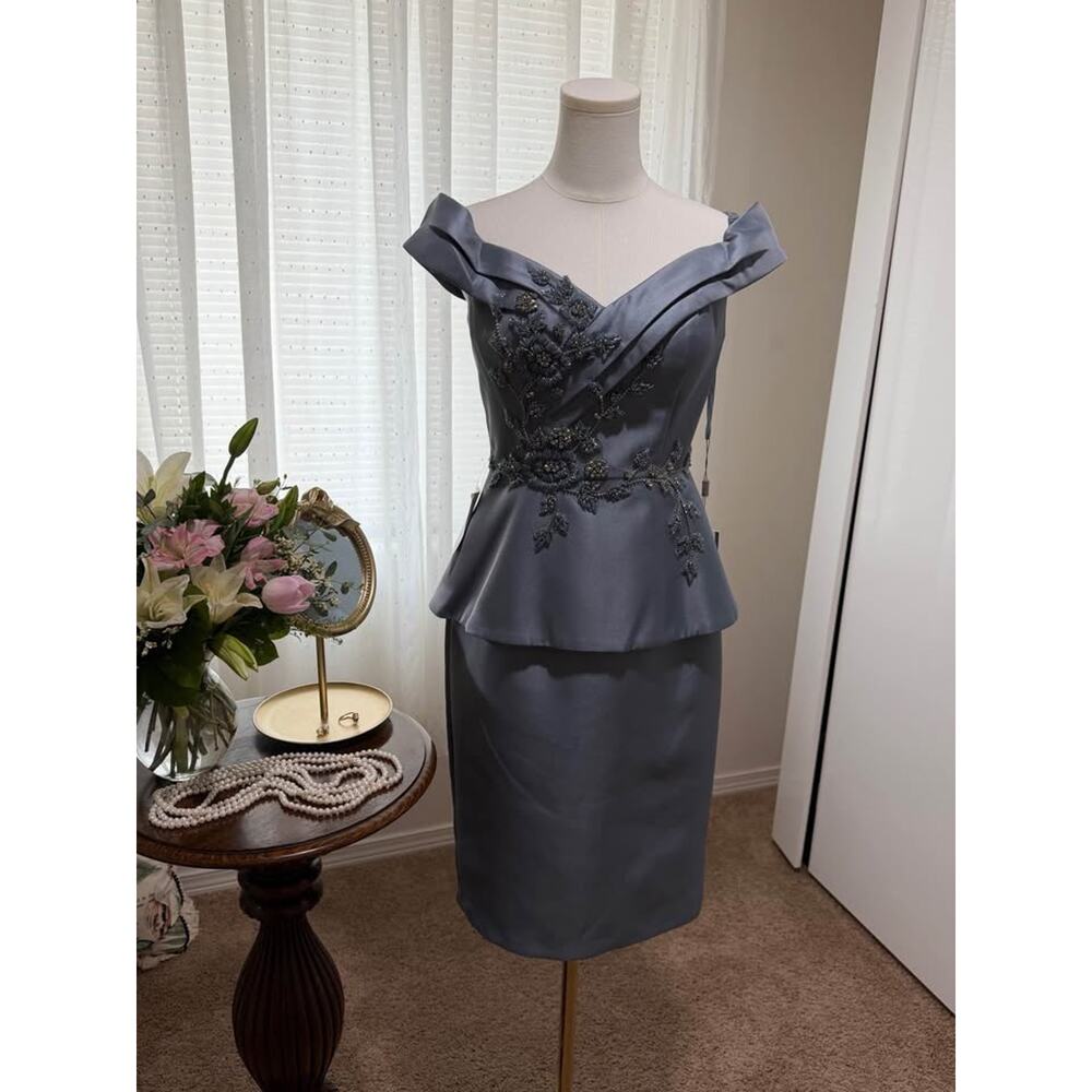 Elegant Grey Beaded Mother of the Bride Dress Sz 6 Sophisticated Comfortable NWT